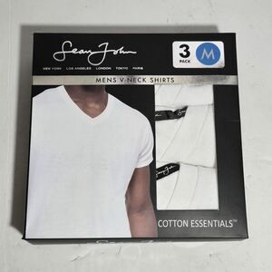 NIB Sean John 3 PK Mens V-Neck White Shirt Undershirts Size Medium NIB